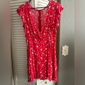 Pink Floral Faux Wrap Dress